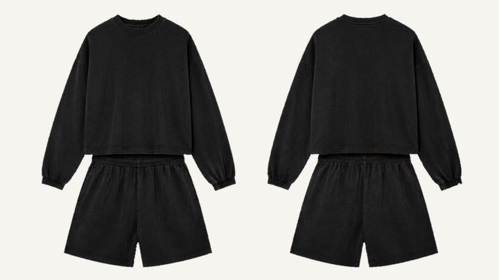 Long-sleeve T-Shirt and Shorts Set — True Black Pigment Dyed, original colour preview