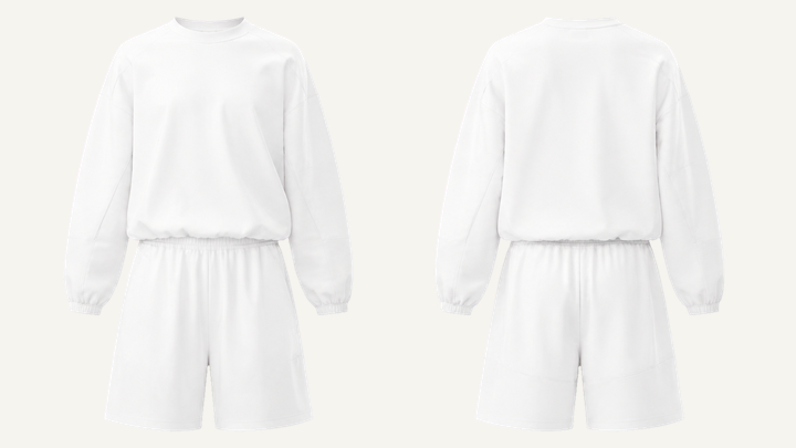 Long-sleeve T-Shirt and Shorts Set — True White Matte Panel Wash, original colour preview