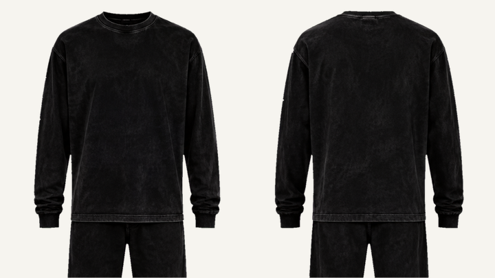 Long-sleeve T-Shirt — True Black Tonal Acid Wash, original colour preview