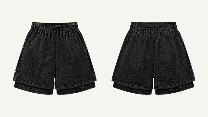 Mesh Athletic Shorts — True Black Denim Stone Wash, original colour preview