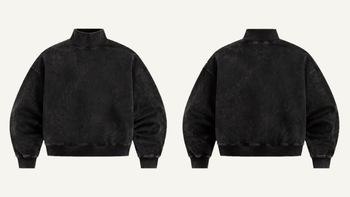 Mock-neck Sweatshirt — True Black Tonal Mineral Wash, original colour preview