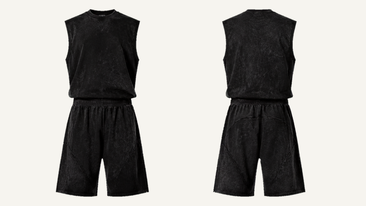 Muscle T-Shirt and Shorts Set — True Black Tonal Mineral Wash, original colour preview