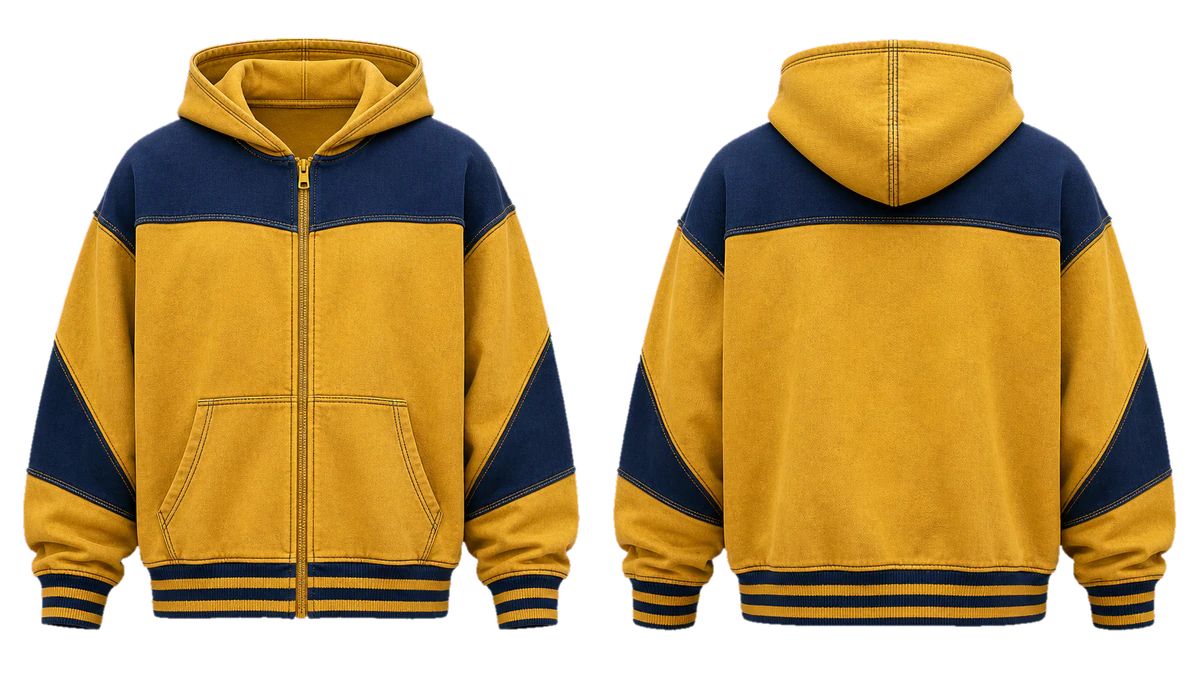 Mustard Navy Split cut-and-sew hoodie, original colour preview