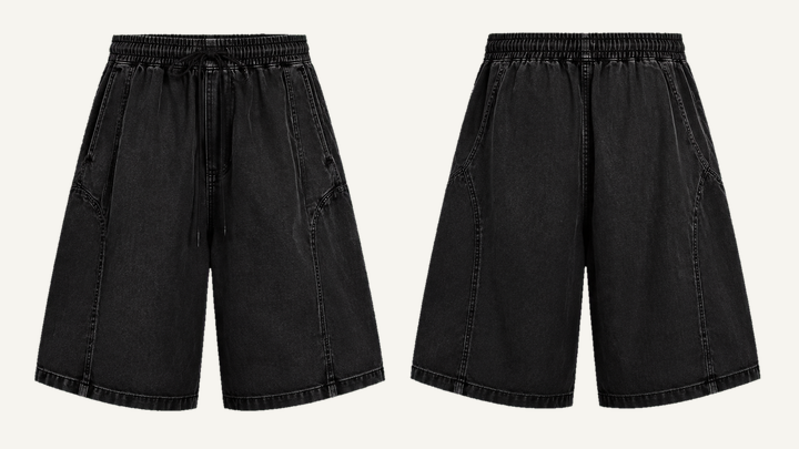 Nylon Track Shorts — True Black Stone Wash, original colour preview
