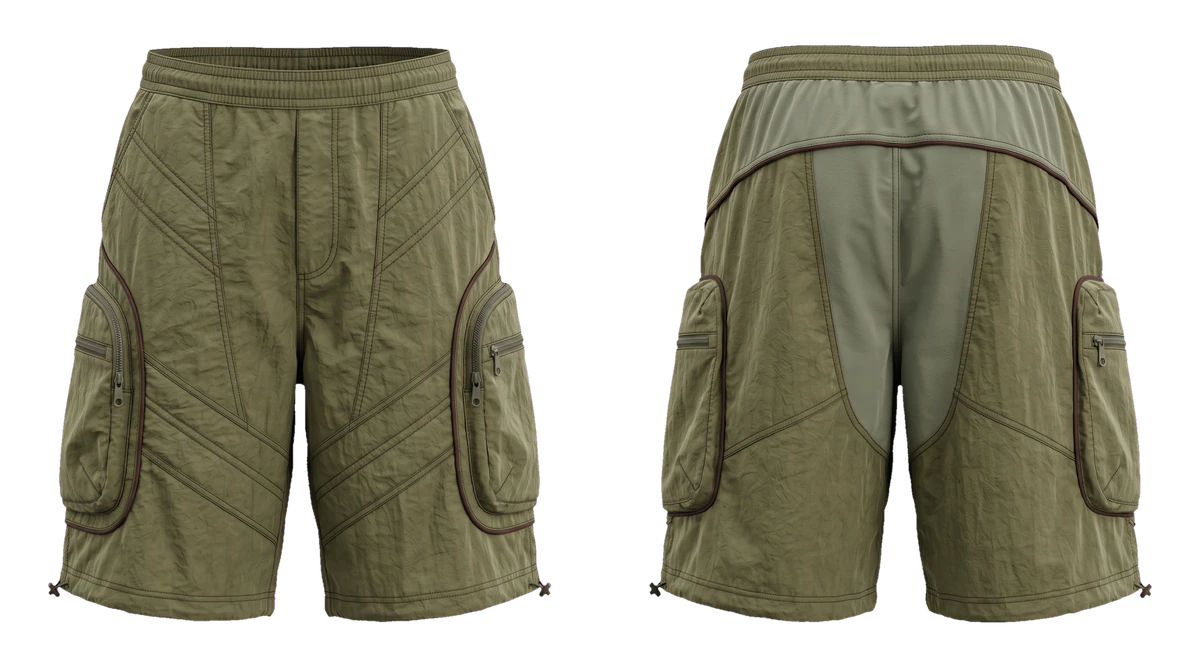 Olive Parachute Technical Shorts, original colour preview