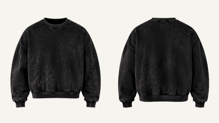 Oversized Crewneck Sweatshirt — True Black Tonal Acid Wash, original colour preview