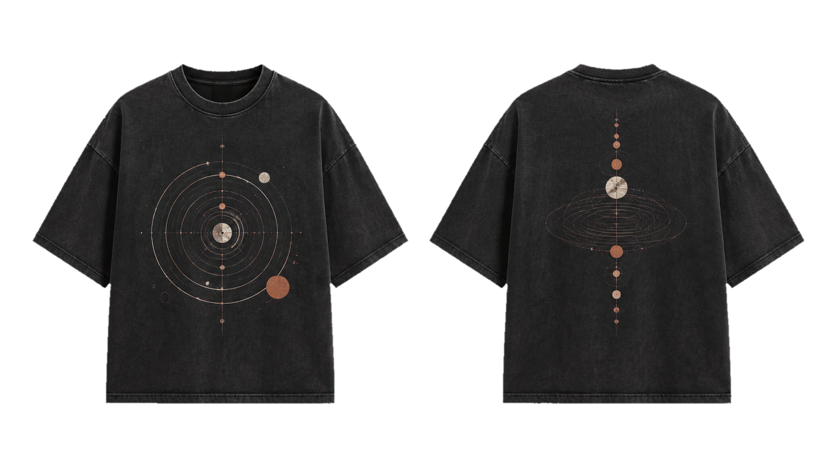 Washed Charcoal Concentric Orbit Geometry Oversized Heavyweight T-Shirt, original colour preview