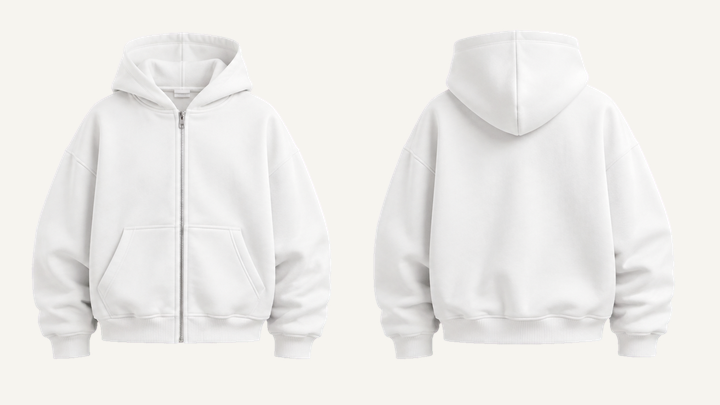 Oversized Zip Hoodie — True White Brushed Soft Finish, original colour preview