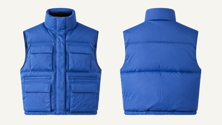Puffer Vest — Cobalt HSL Master Technical Crinkle Rinse, original colour preview