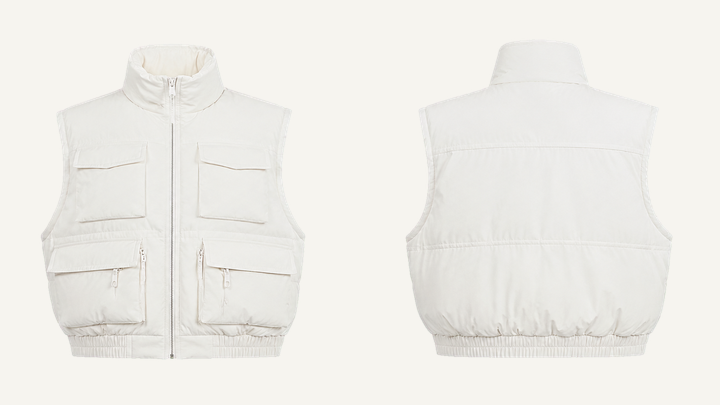 Puffer Vest — True White Matte Panel Wash, original colour preview