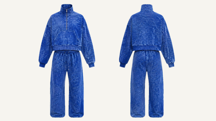Quarter-zip Sweatshirt — Cobalt HSL Master Tonal Crinkle Dye, original colour preview