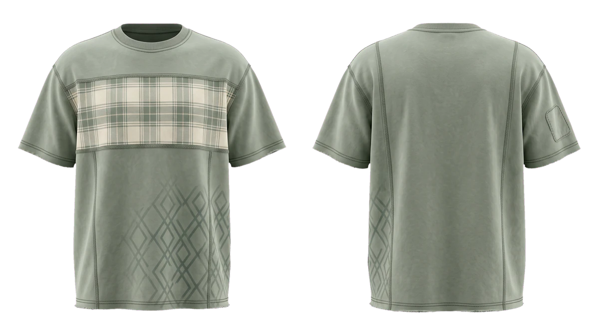 Sage Plaid Panel T-shirt, original colour preview