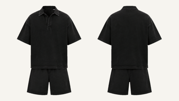 Streetwear Polo Shirt — True Black Stone Wash, original colour preview