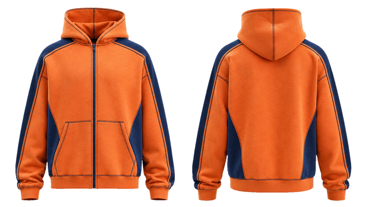 Tangerine Indigo Apex cut-and-sew hoodie, original colour preview