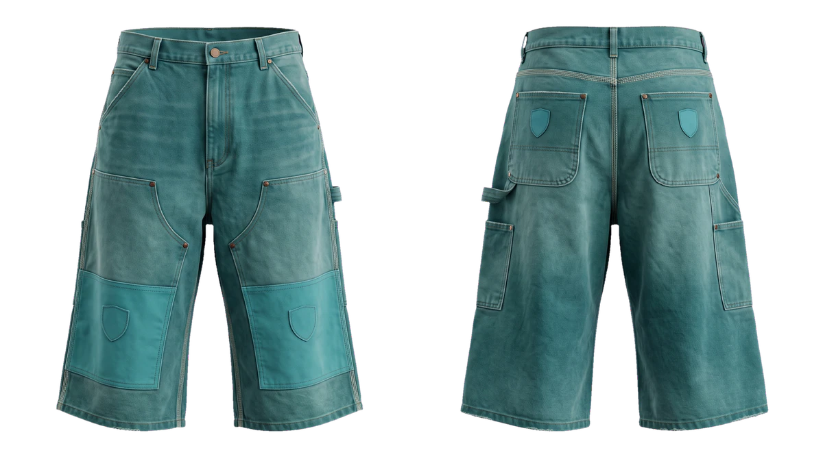 Teal Carpenter Panel Shorts, original colour preview