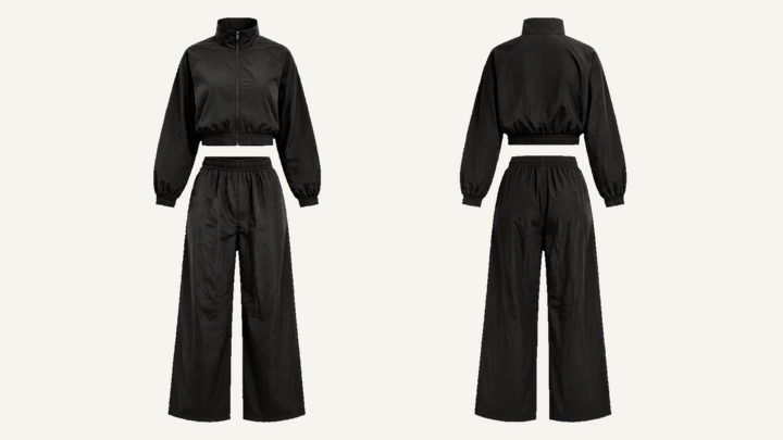 Varsity Jacket and Pants Set — True Black Technical Crinkle Rinse, original colour preview