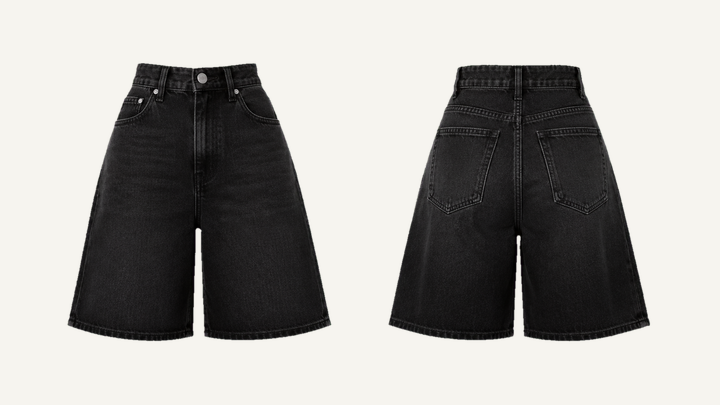 Women's Fitted Shorts — True Black Denim Stone Wash, original colour preview