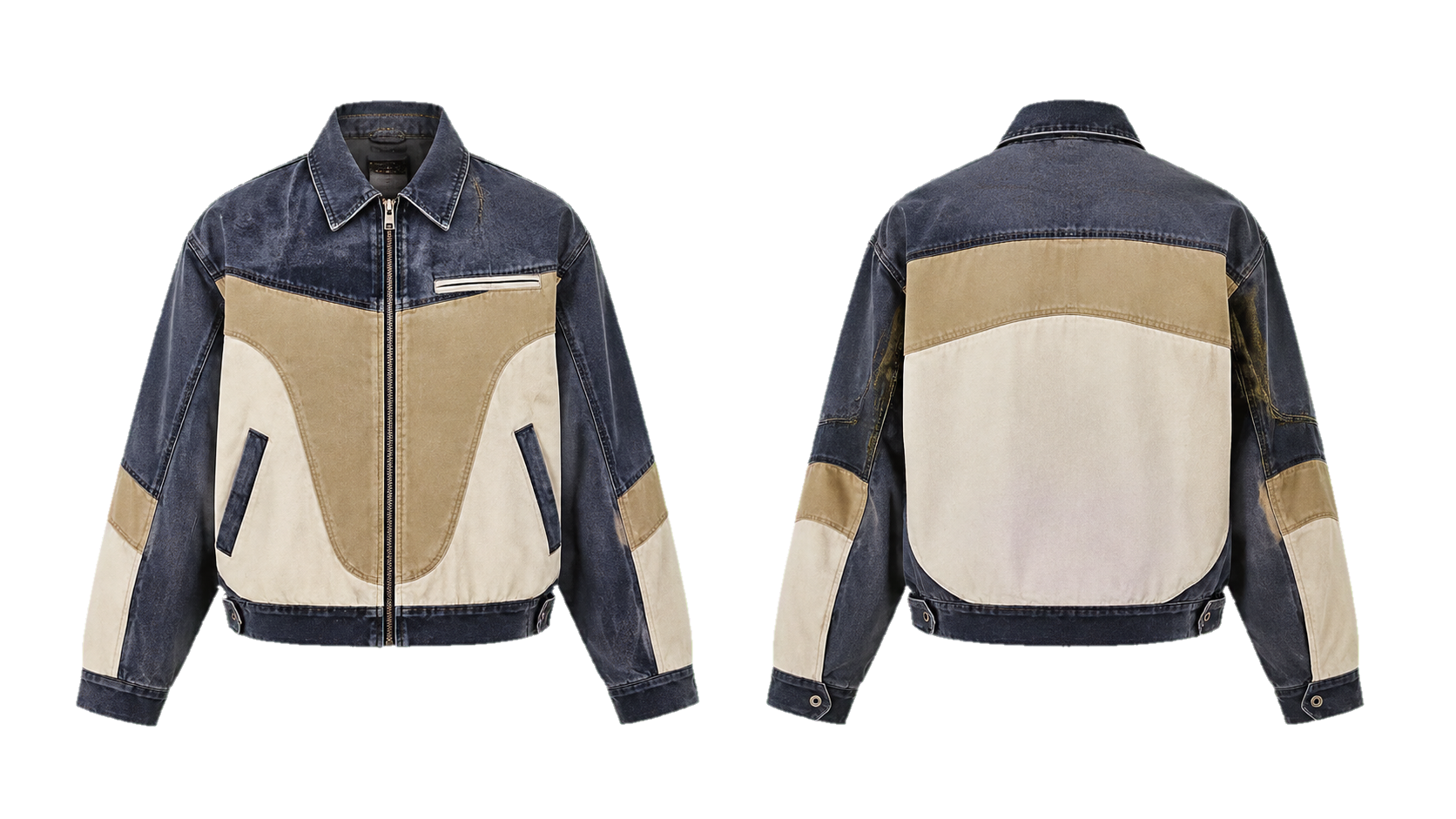 Raw Indigo Abstract Terraced Shield Workwear Jacket, original colour preview