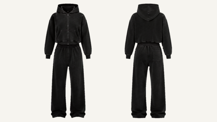 Zip Hoodie and Sweatpants Set — True Black Pigment Dyed, original colour preview