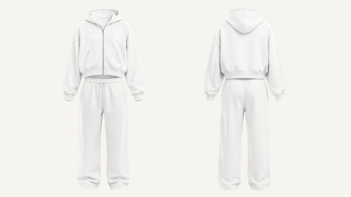 Zip Hoodie and Sweatpants Set — True White Clean Reactive Solid, original colour preview